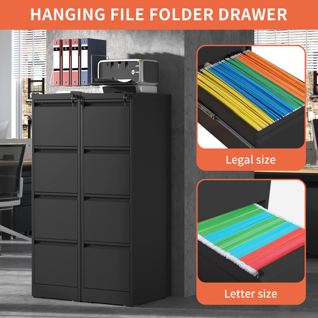 4 Drawer Black Metal File Cabinet with Lock Q91249