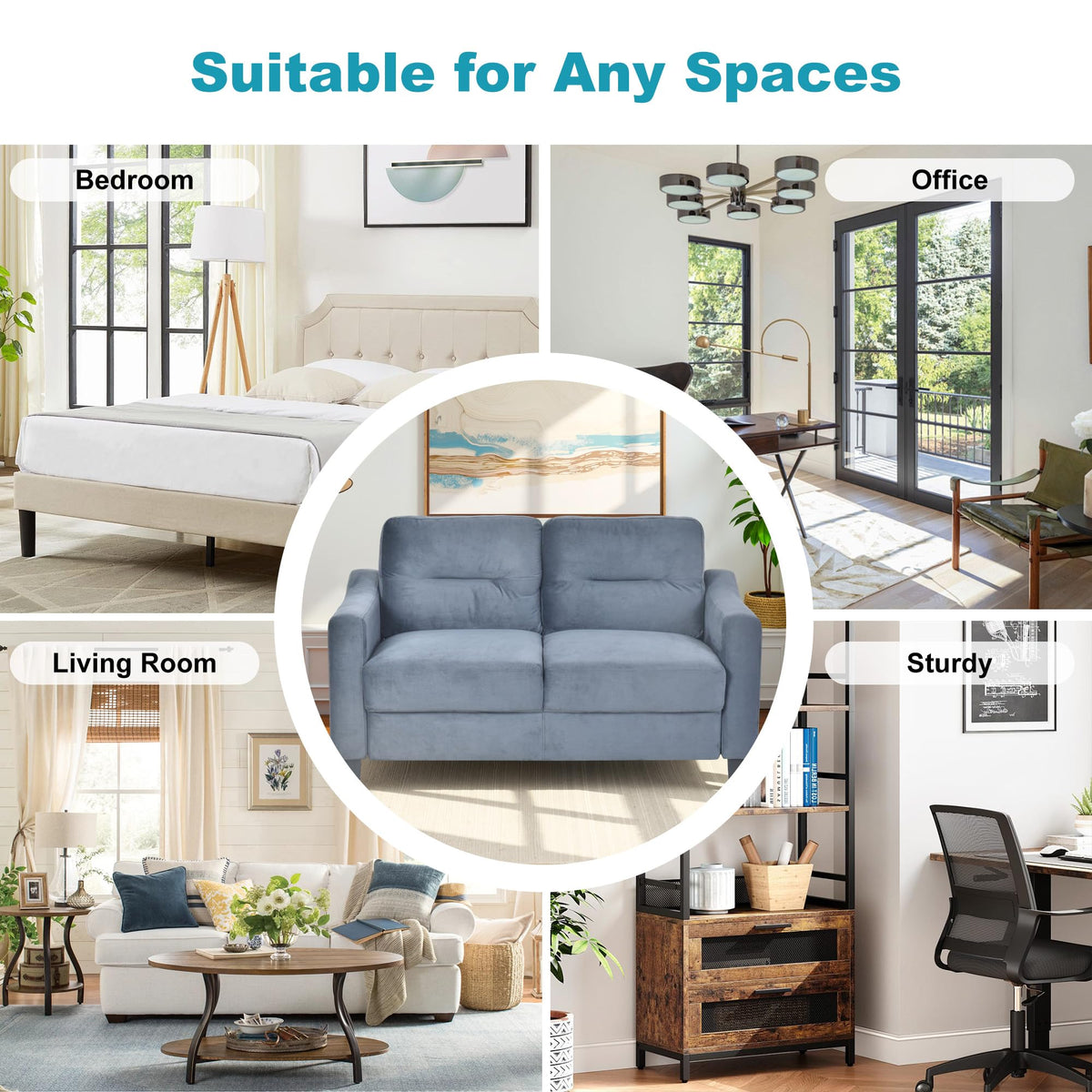 Light Gray Velvet Upholstered Loveseat Sofa M95571