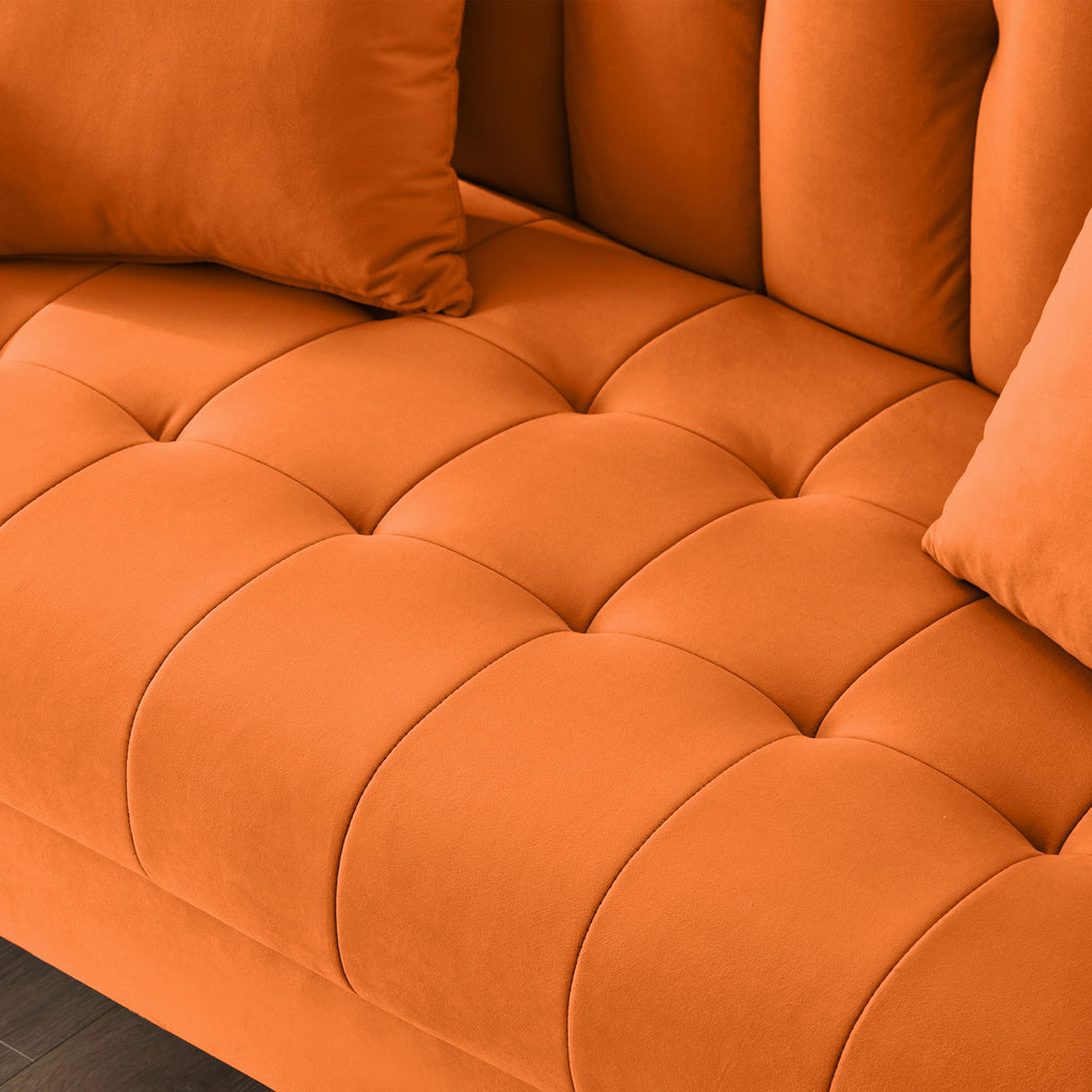 Orange Velvet Tufted Loveseat Sofa B4951