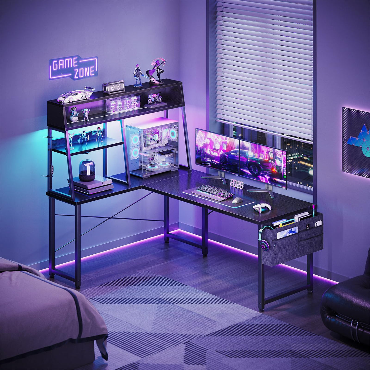 51 Inch L Shaped Gaming Desk with Display Shelves P663