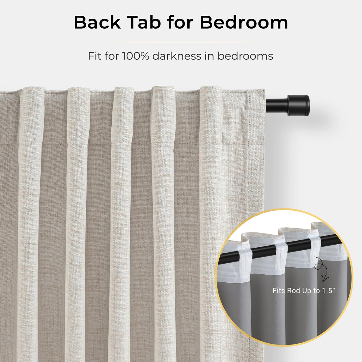 Linen Textured 100% Blackout Sliding Door Curtains 102x84 Beige T71036