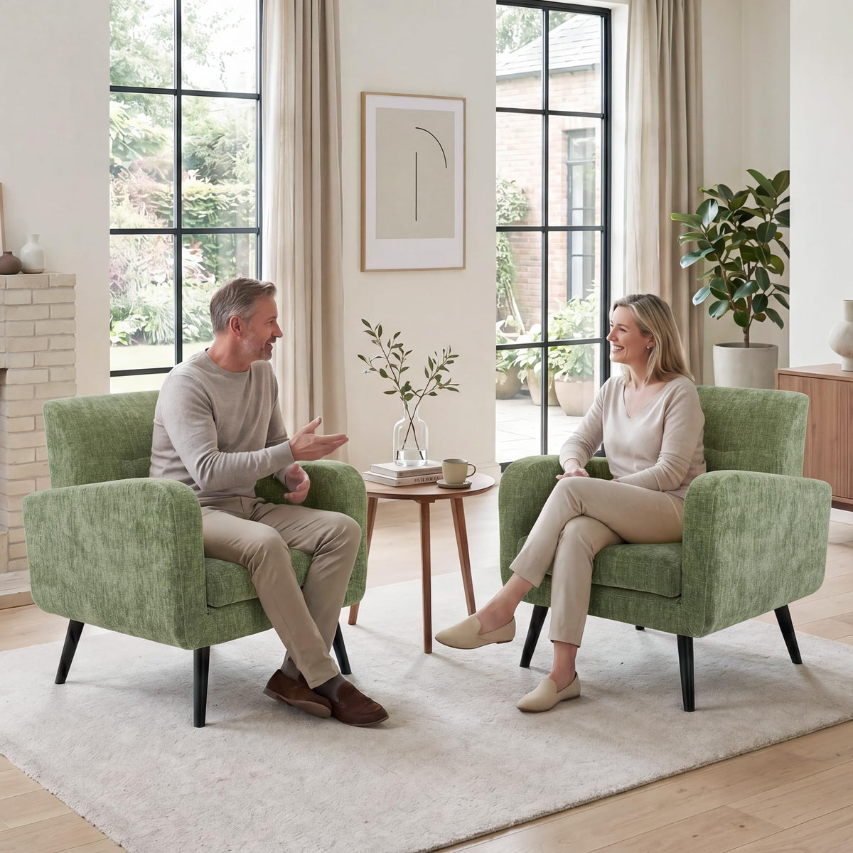 Olive Green Chenille Upholstered Accent Chairs Set of 2 S96218