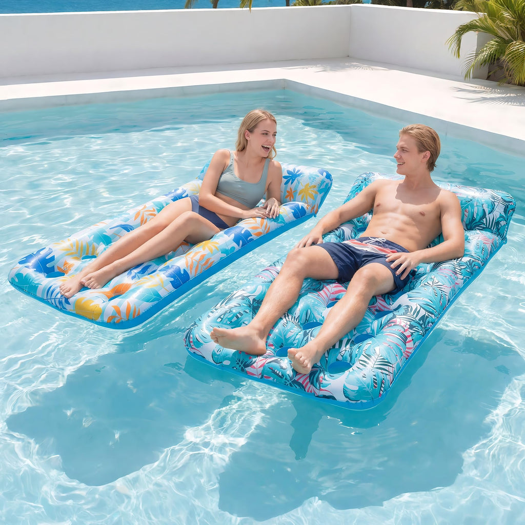 2 Pack Inflatable Pool Float Mat & 75" x 51" Tanning Pool Lounger Q2224