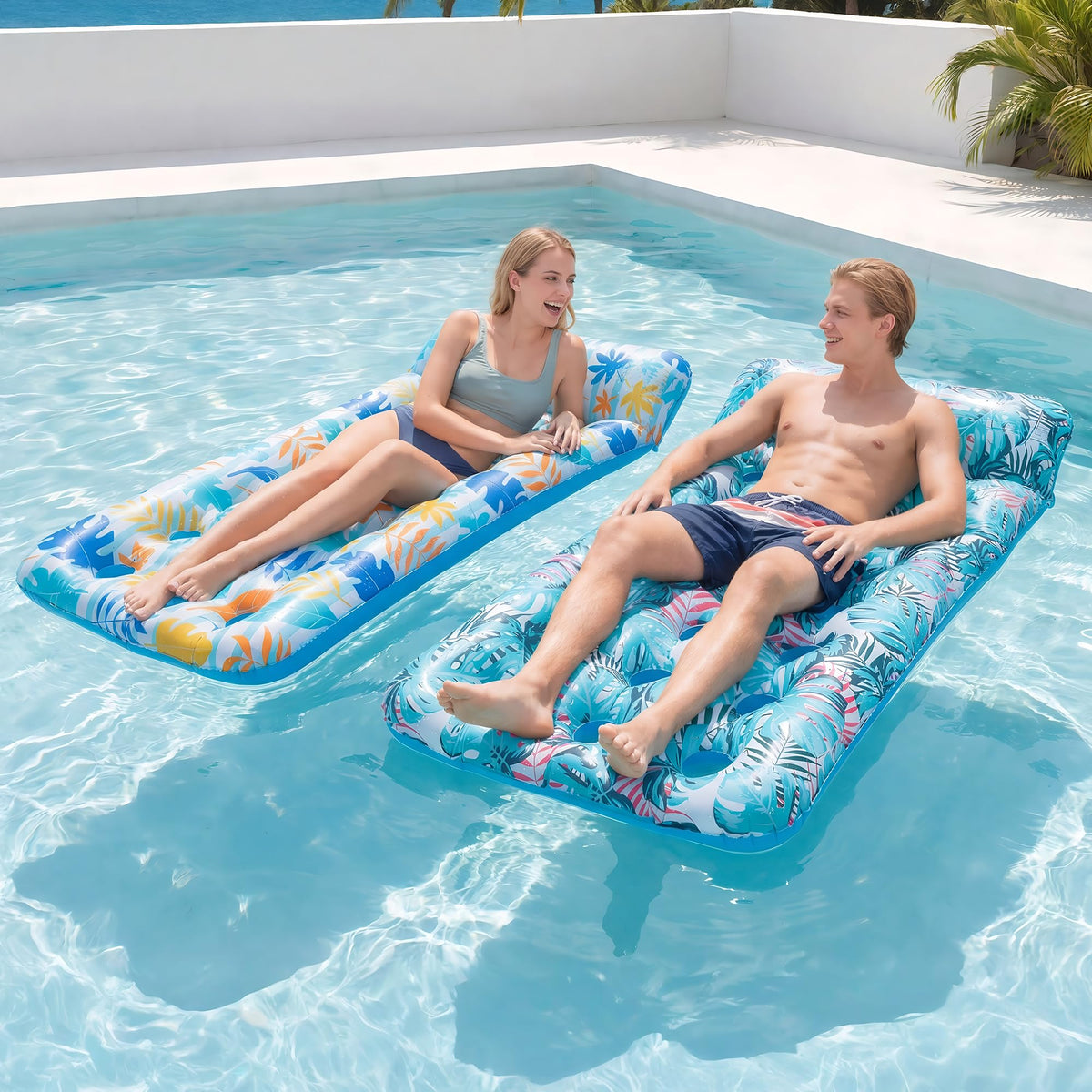 2 Pack Inflatable Pool Float Mat & 75" x 51" Tanning Pool Lounger Q2224