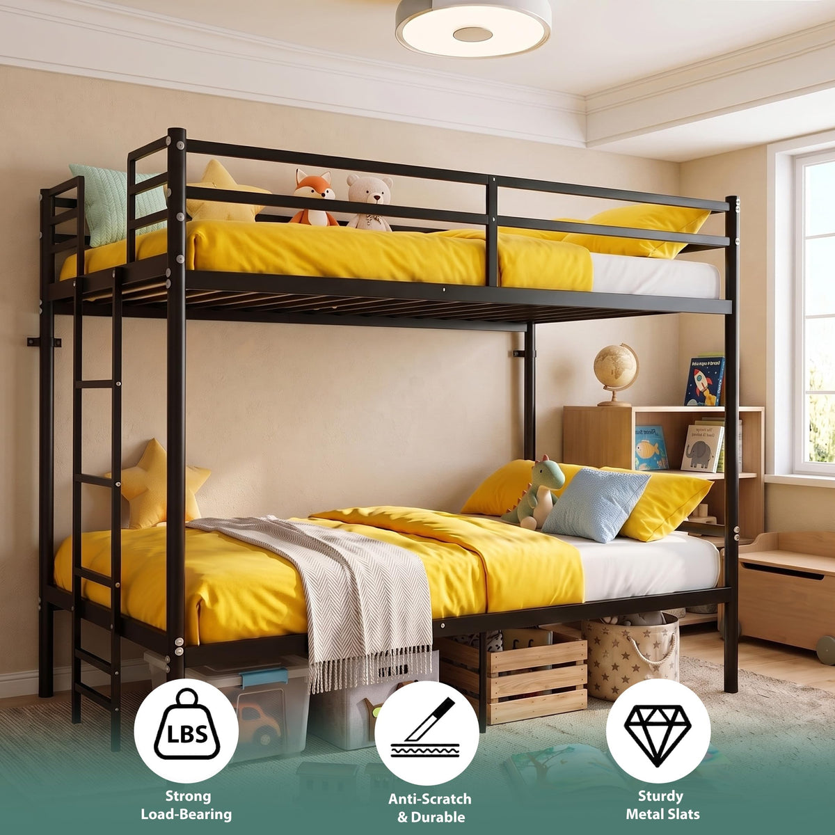 Twin Over Twin Bunk Bed with Ladder, Black N201247