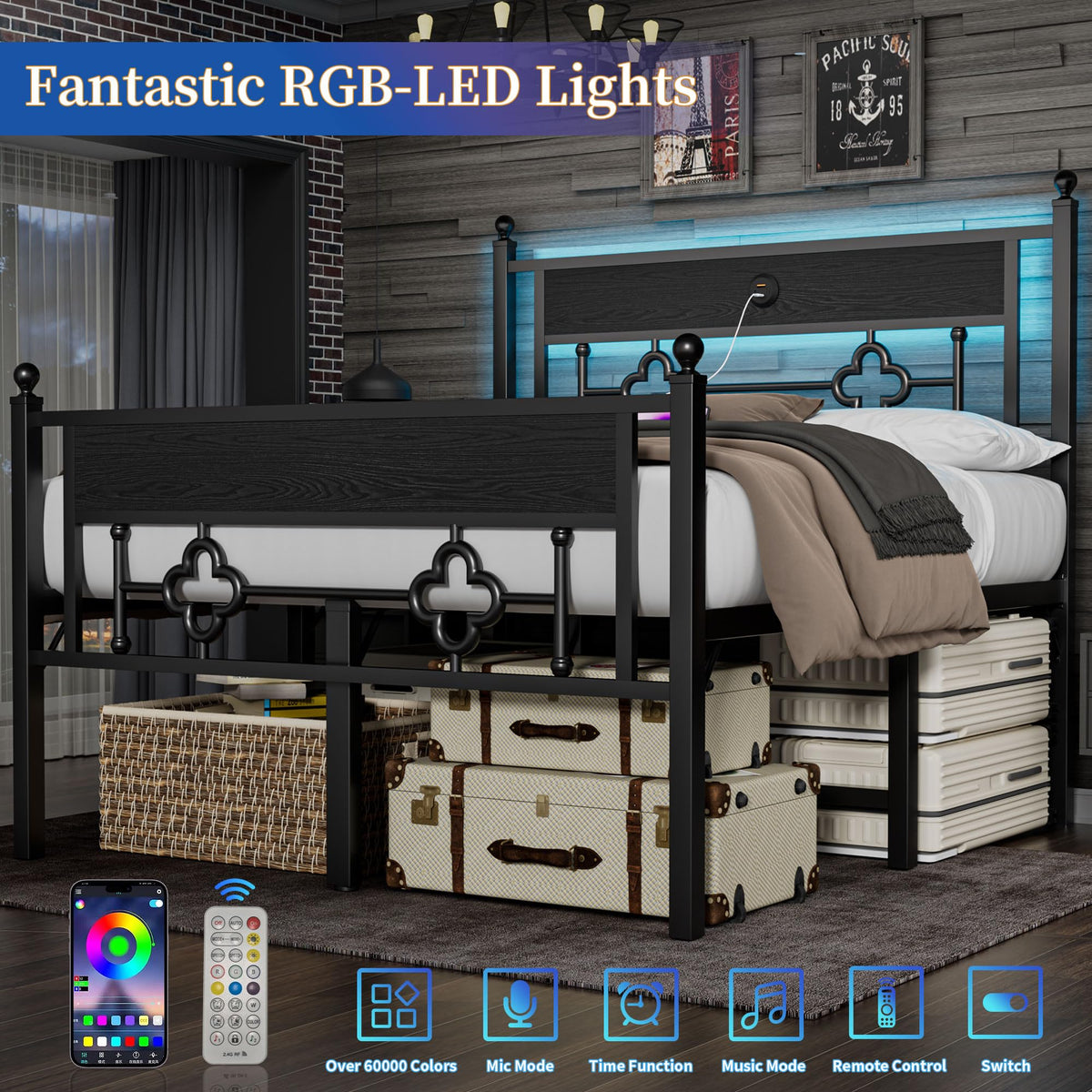 20 Inch Queen Size Bed Frame with Headboard & Footboard U422