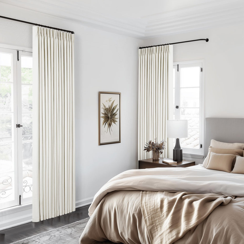 90 Inch Pinch Pleated Linen 100% Blackout Curtains 2 Panels T69791