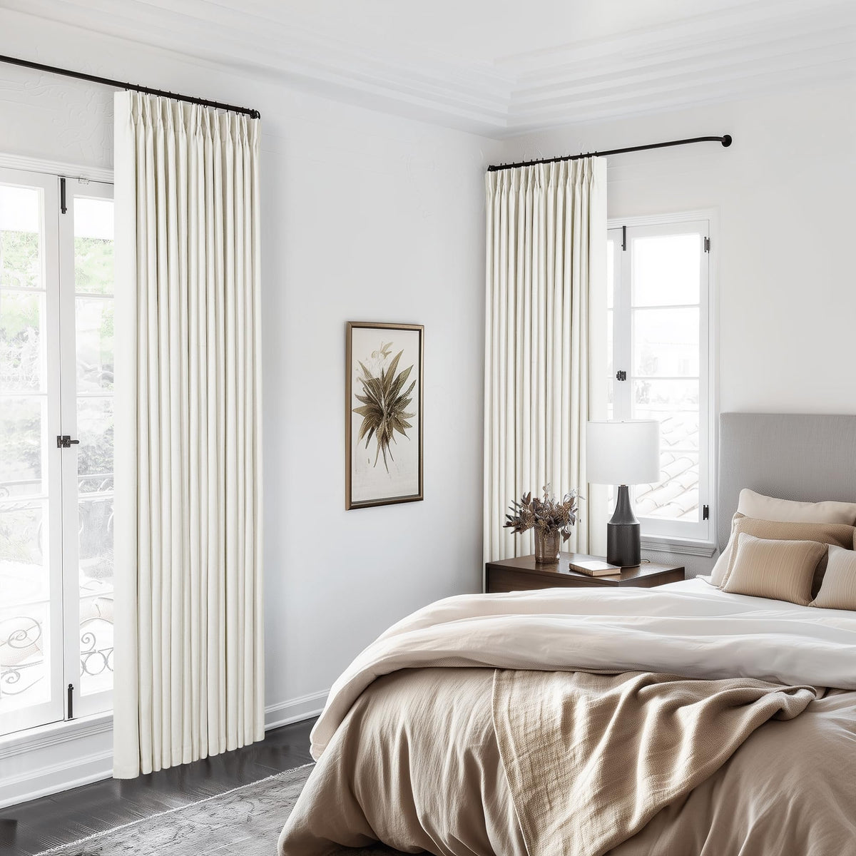 90 Inch Pinch Pleated Linen 100% Blackout Curtains 2 Panels T69791