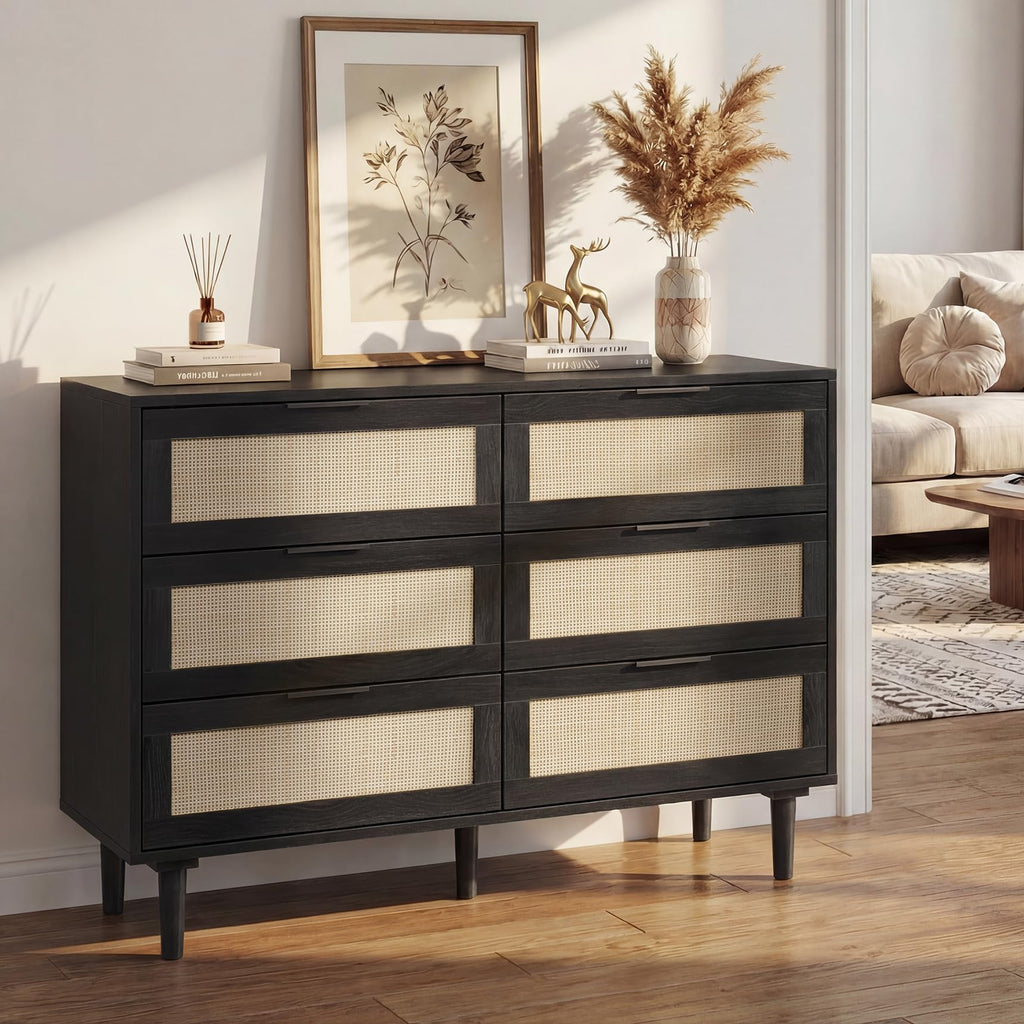 6 Drawer Rattan Wood Dresser T976