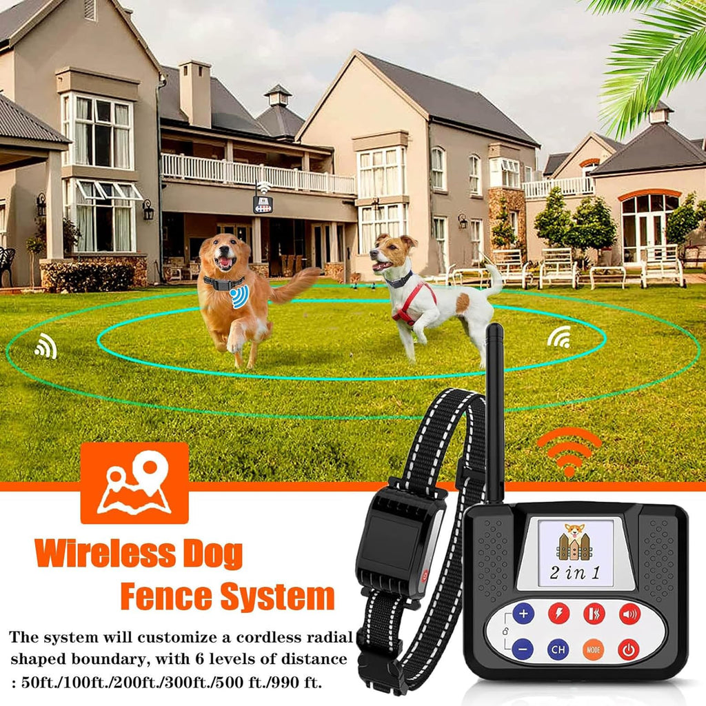 Wireless Electric Dog Fence & Training Collar 2-in-1, Waterproof Rechargeable, Up to 8 Acre Y365