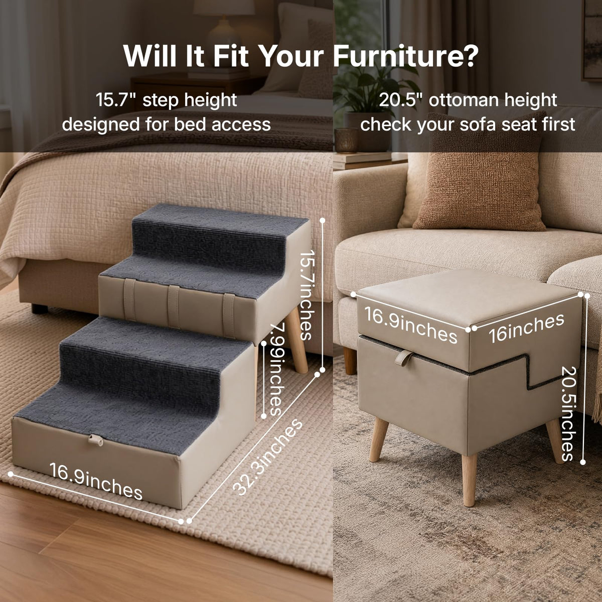 2-in-1 Foldable Dog Stairs & Ottoman H444