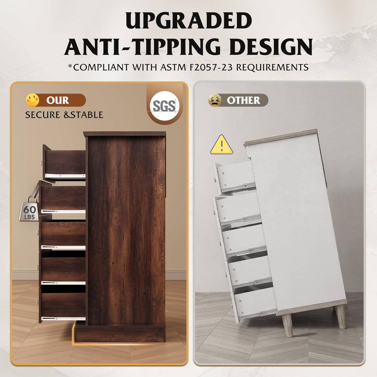 5 Drawer Rustic Brown Dresser V1760