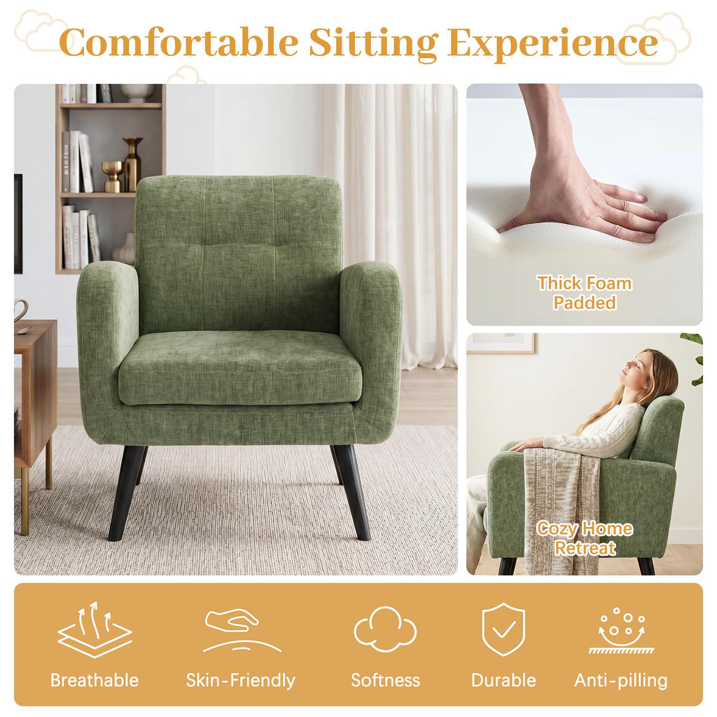 Olive Green Chenille Upholstered Accent Chairs Set of 2 S96218
