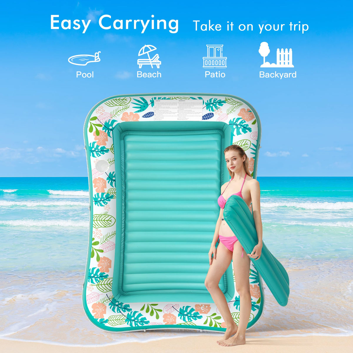 2 Pack Inflatable Pool Float Mat & 75" x 51" Tanning Pool Lounger Q2224