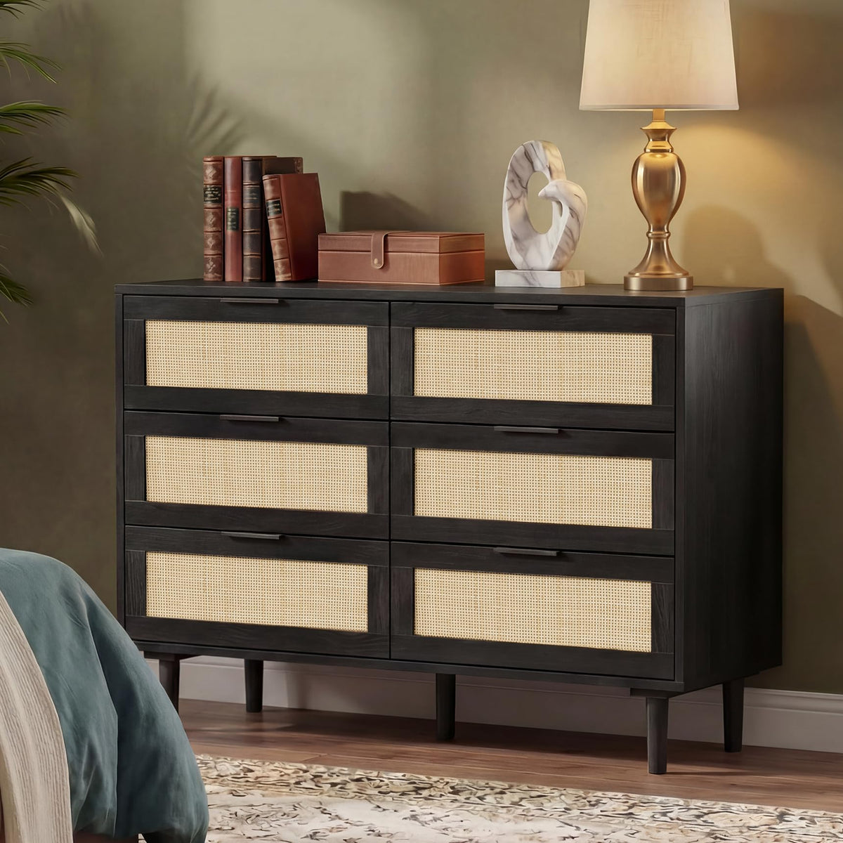 6 Drawer Rattan Wood Dresser T976