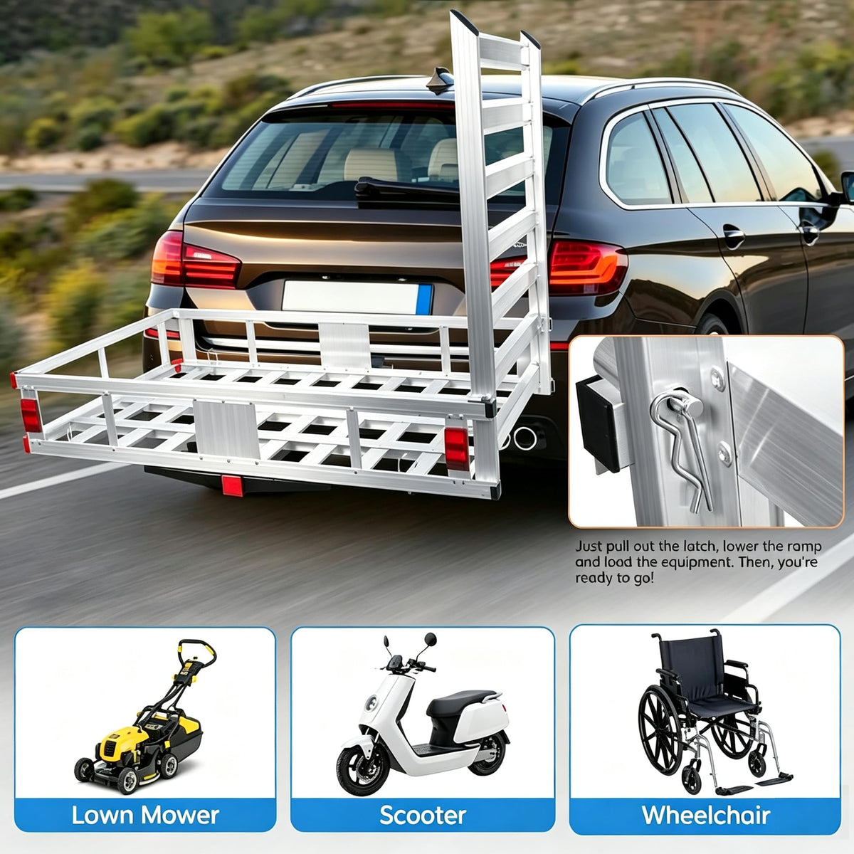 Hitch Cargo Carrier with Folding Ramp M5741