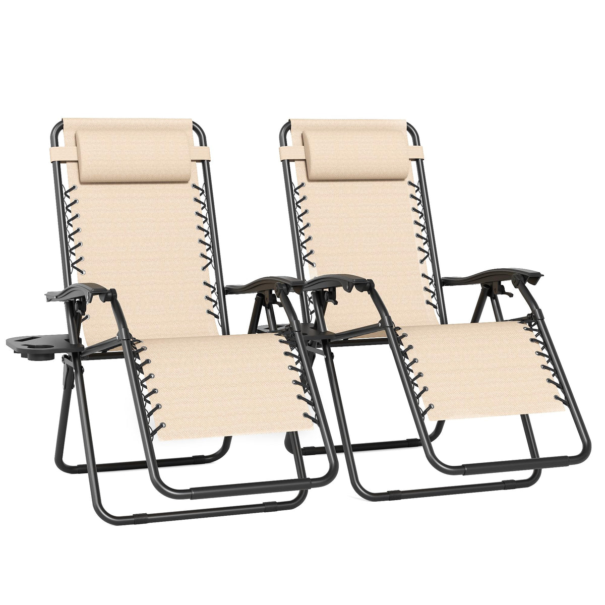 Set of 2 Adjustable Zero Gravity Lounge Chairs with Cup Holder Tray T33843