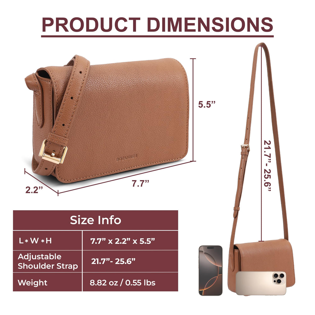 Genuine Leather Crossbody Shoulder Bag with Adjustable Strap P651198