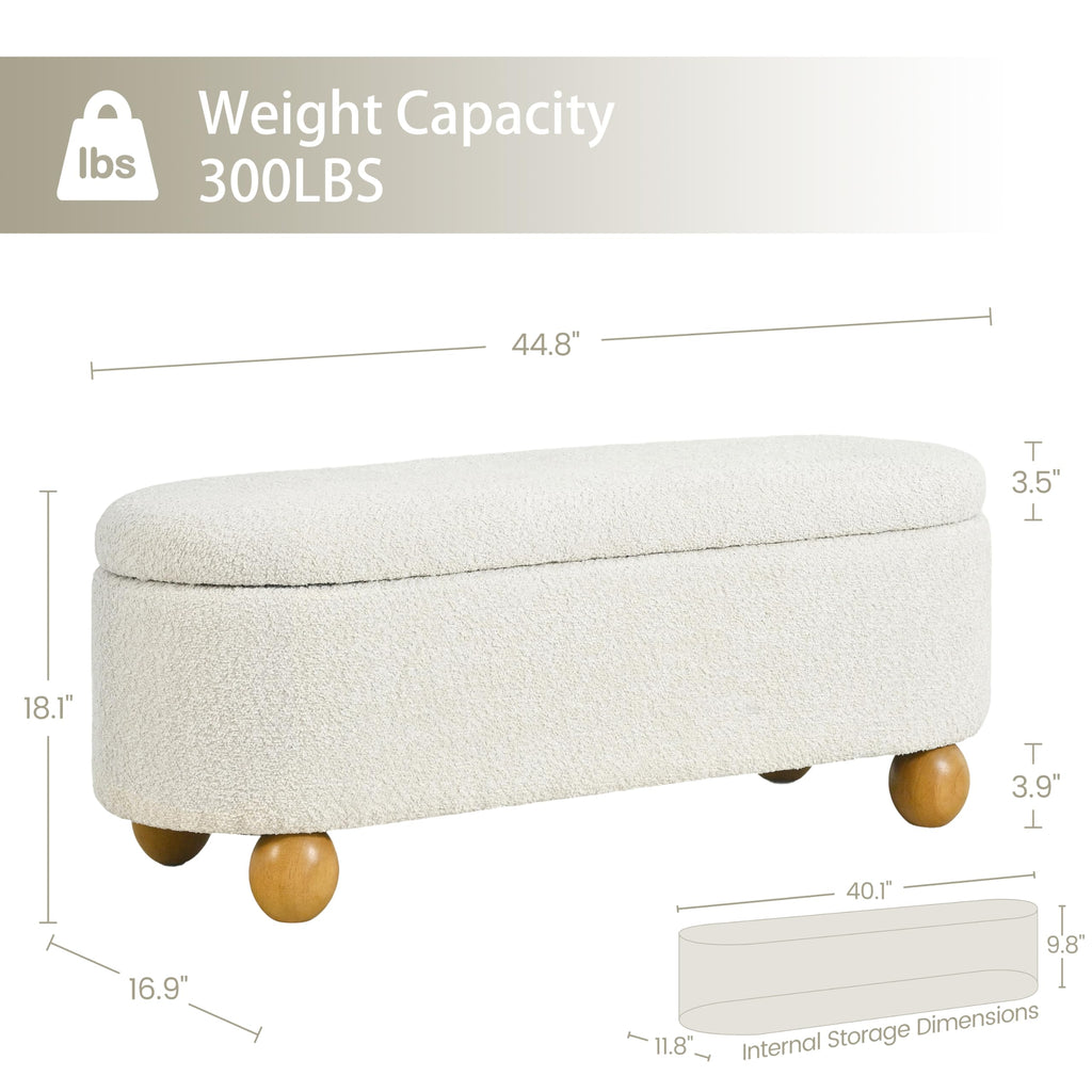 44.8" Beige Storage Ottoman Bench with Hinge J504