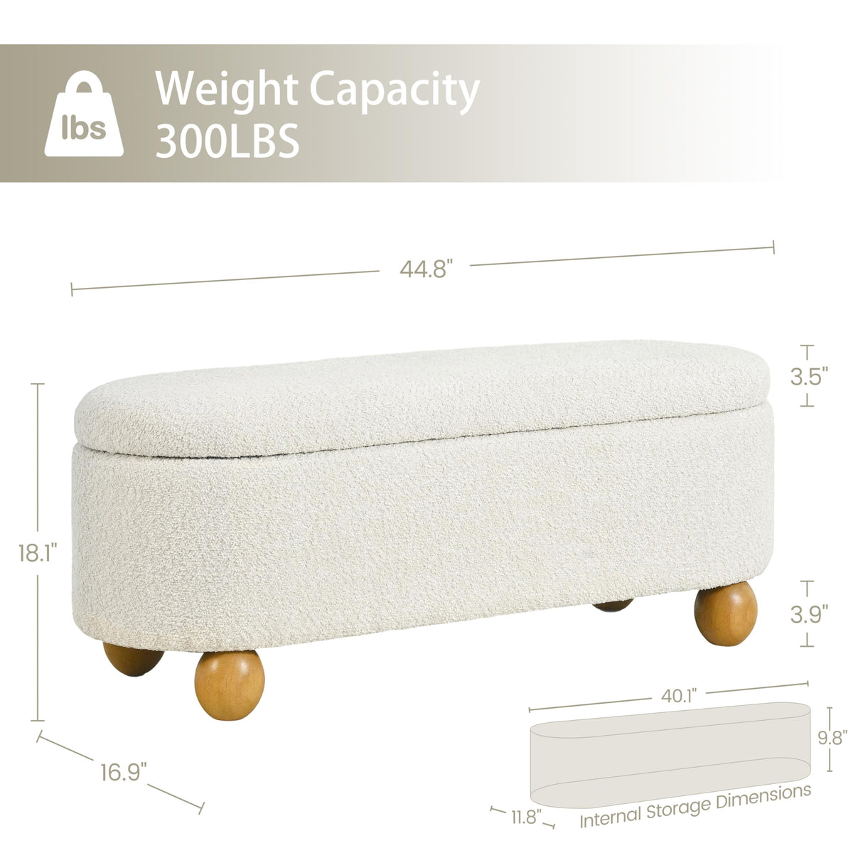 44.8" Beige Storage Ottoman Bench with Hinge J504