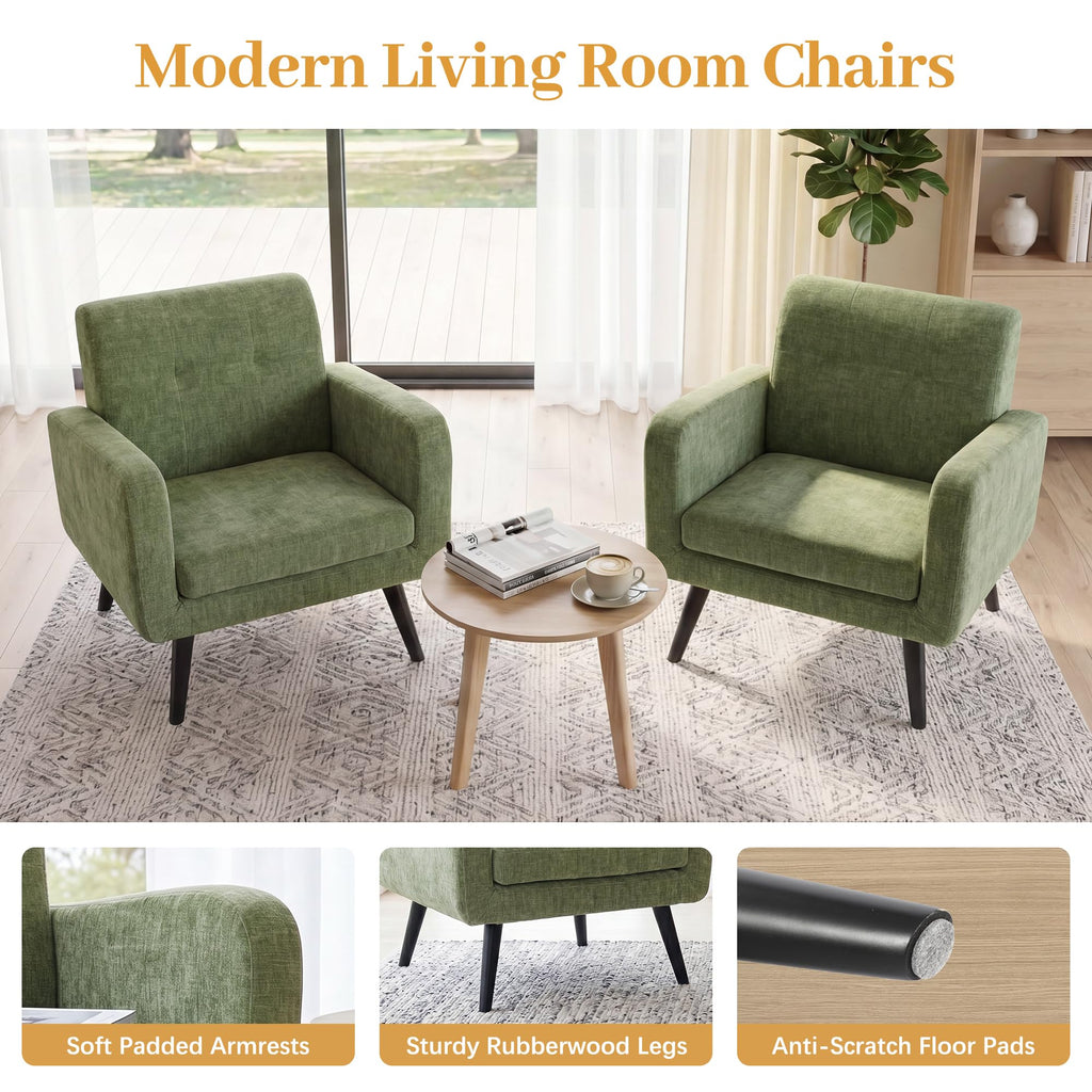 Olive Green Chenille Upholstered Accent Chairs Set of 2 S96218