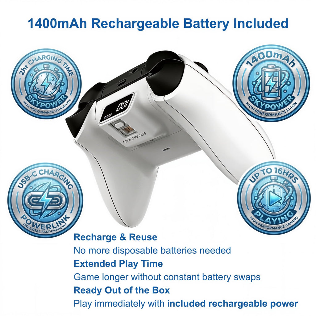Wireless Controller for Xbox and PC with 1400mAh Battery, White F327