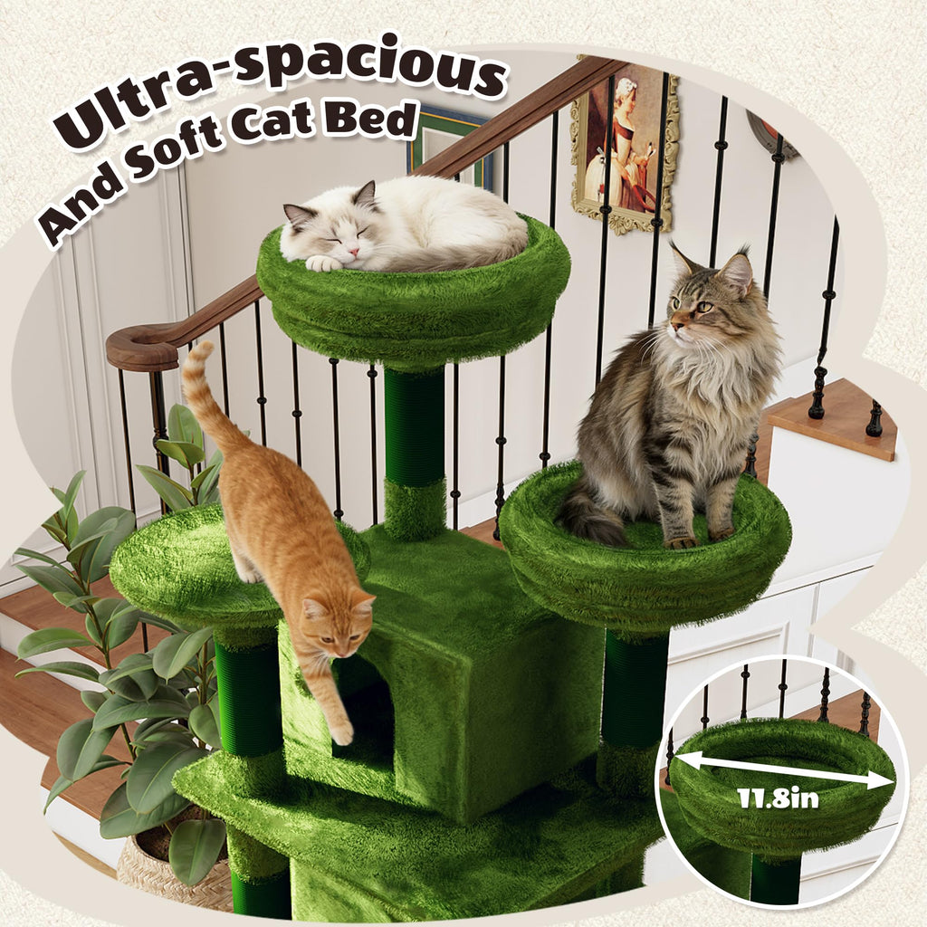 70.87" Green Multi-Level Cat Tree with Condos and Hammock U38951