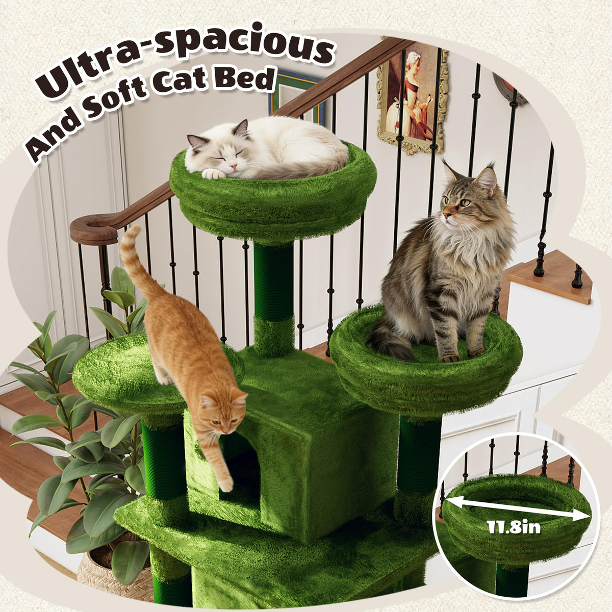 70.87" Green Multi-Level Cat Tree with Condos and Hammock U38951