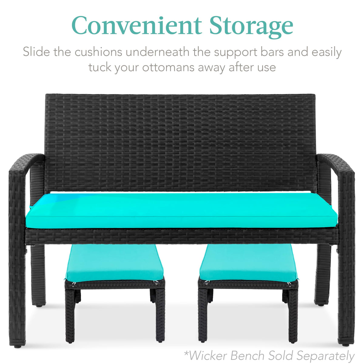 Set of 2 Wicker Ottomans with Removable Cushions V782