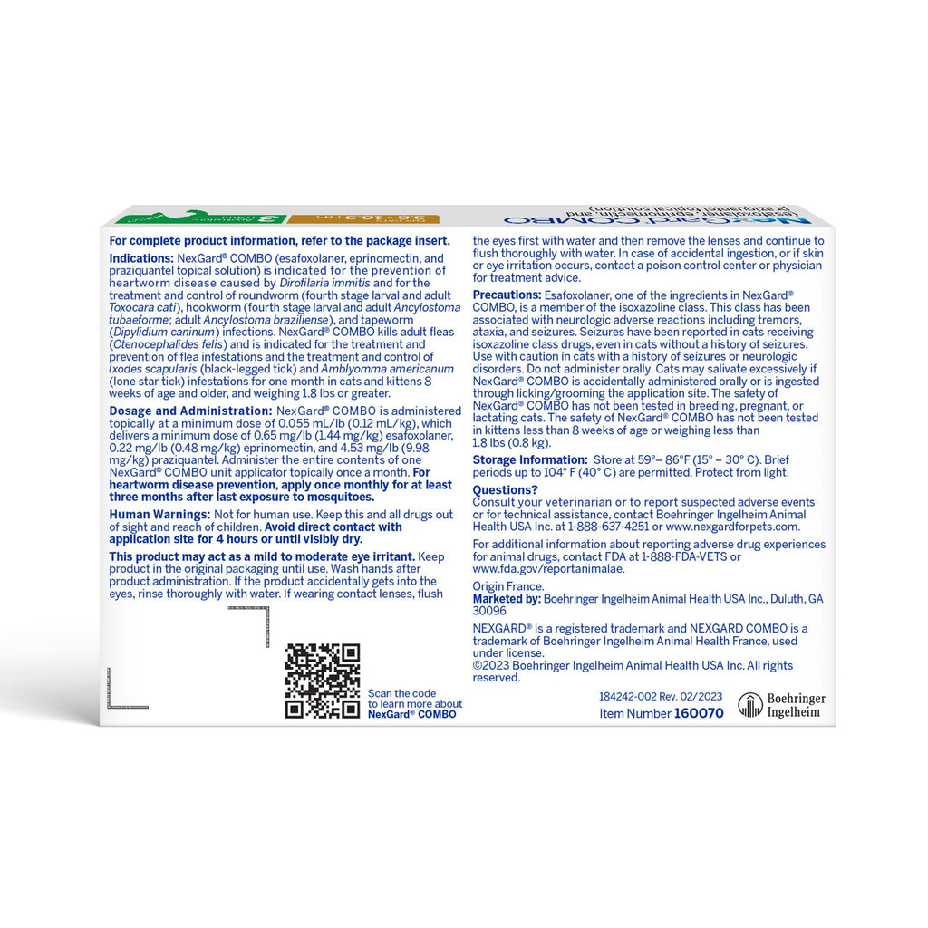 Flea and Tick Protection Plus Heartworm Disease Preventive for Cats 3 Doses Q9665