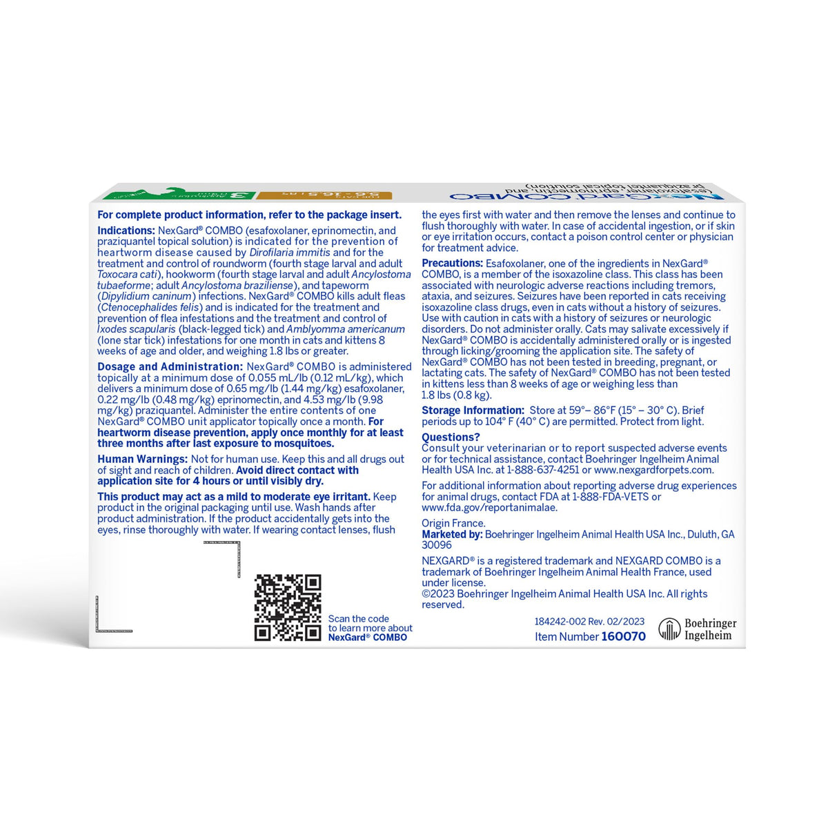 Flea and Tick Protection Plus Heartworm Disease Preventive for Cats 3 Doses Q9665