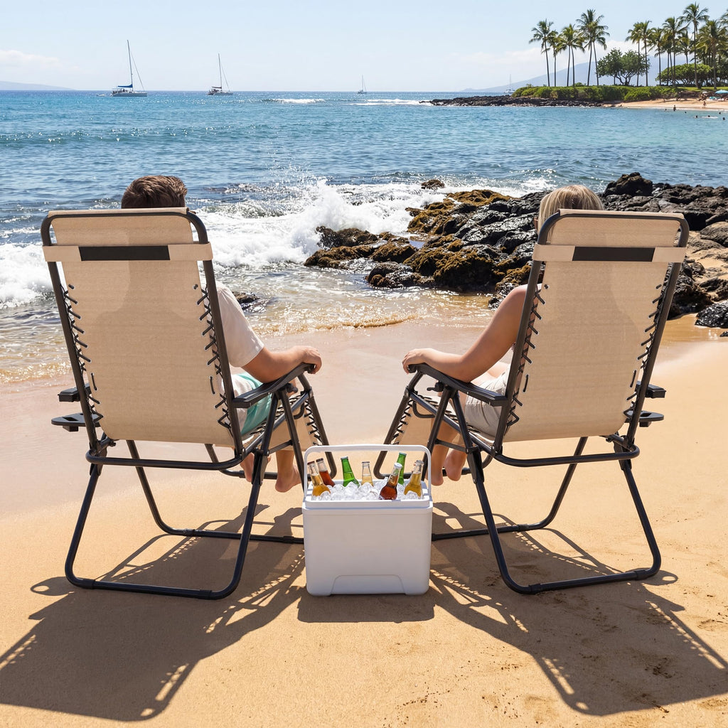Set of 2 Adjustable Zero Gravity Lounge Chairs with Cup Holder Tray T33843