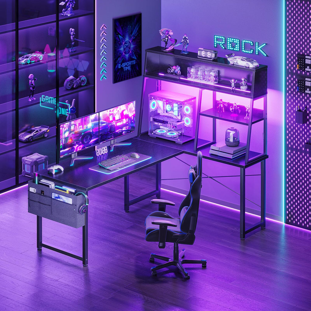 51 Inch L Shaped Gaming Desk with Display Shelves P663