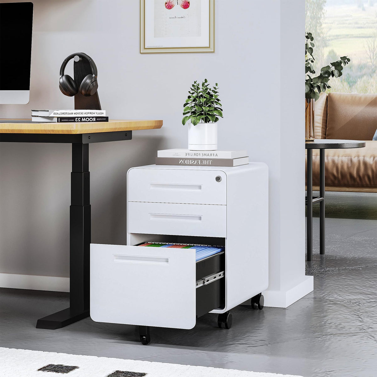 3 Drawer White Metal Filing Cabinet with Lock X3803