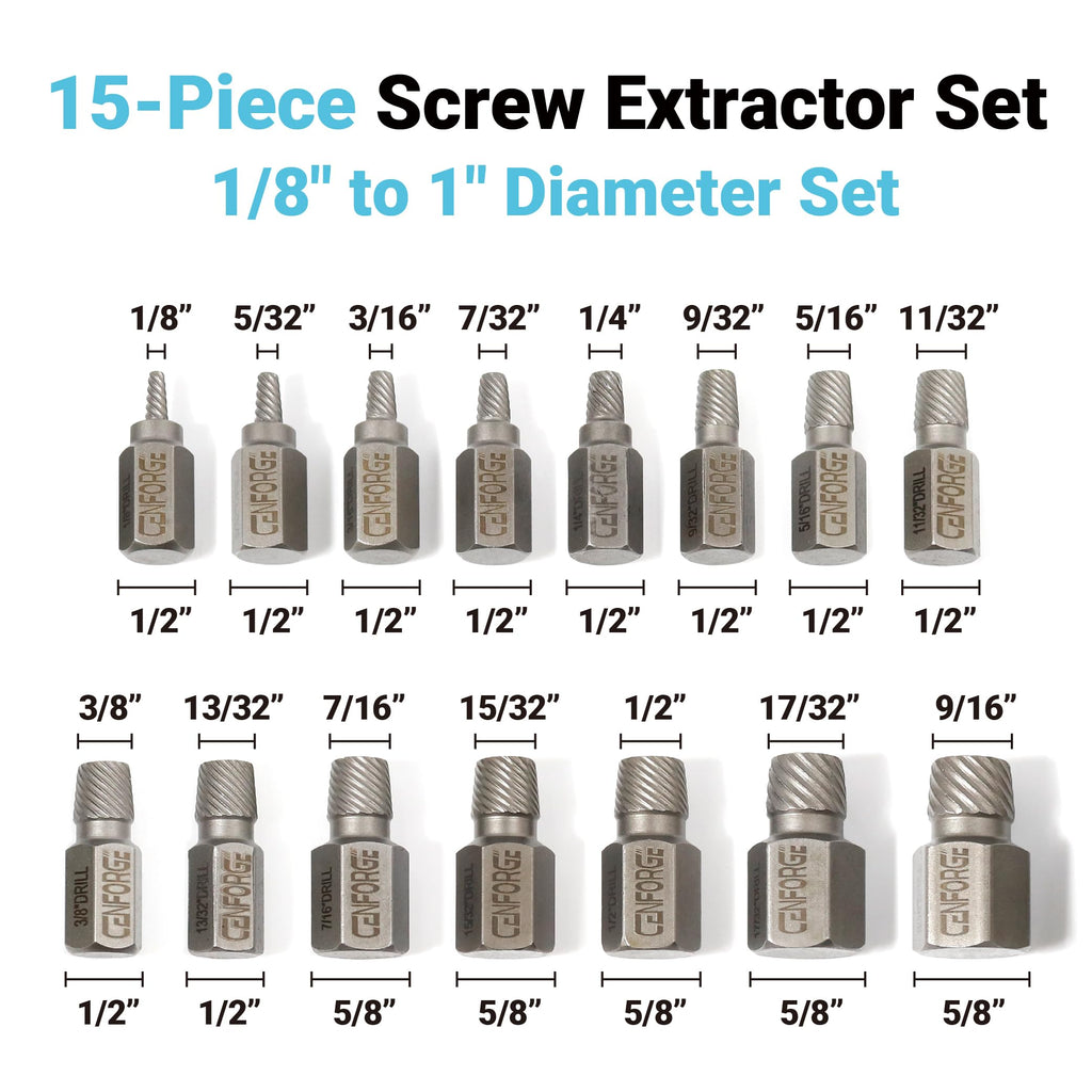 15 Pc Hex Head Screw Extractor Set Chrome Molybdenum Steel L219003