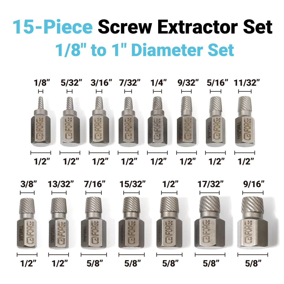 15 Pc Hex Head Screw Extractor Set Chrome Molybdenum Steel L219003