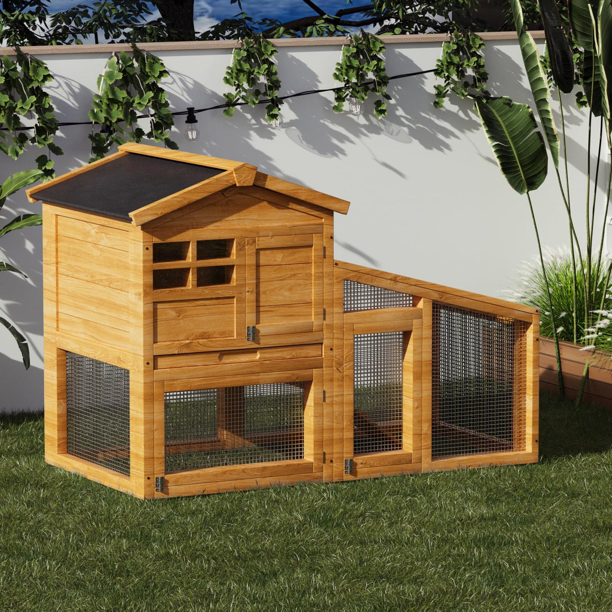 2-Story Wooden Rabbit Hutch with Run U221970