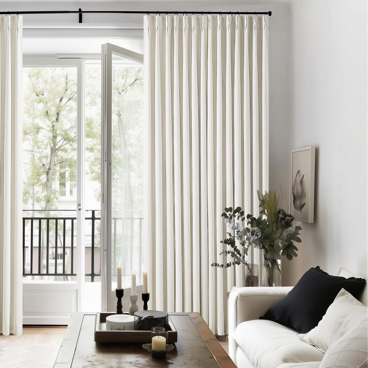 90 Inch Pinch Pleated Linen 100% Blackout Curtains 2 Panels T69791
