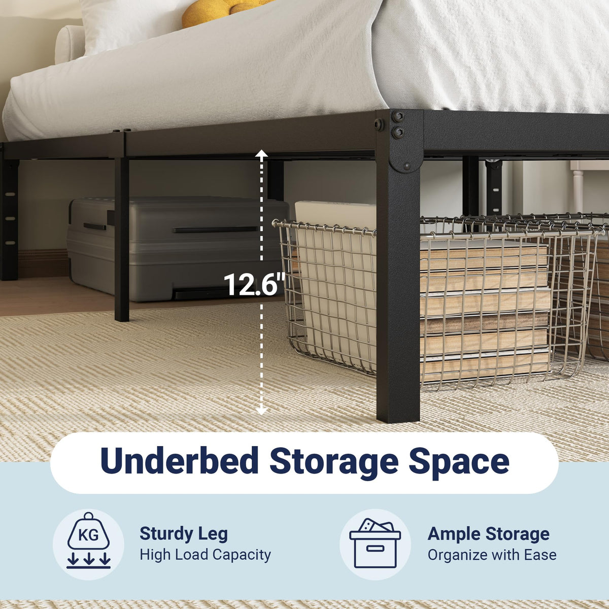 Queen 14 inch Metal Bed Frame with Storage Space F6756