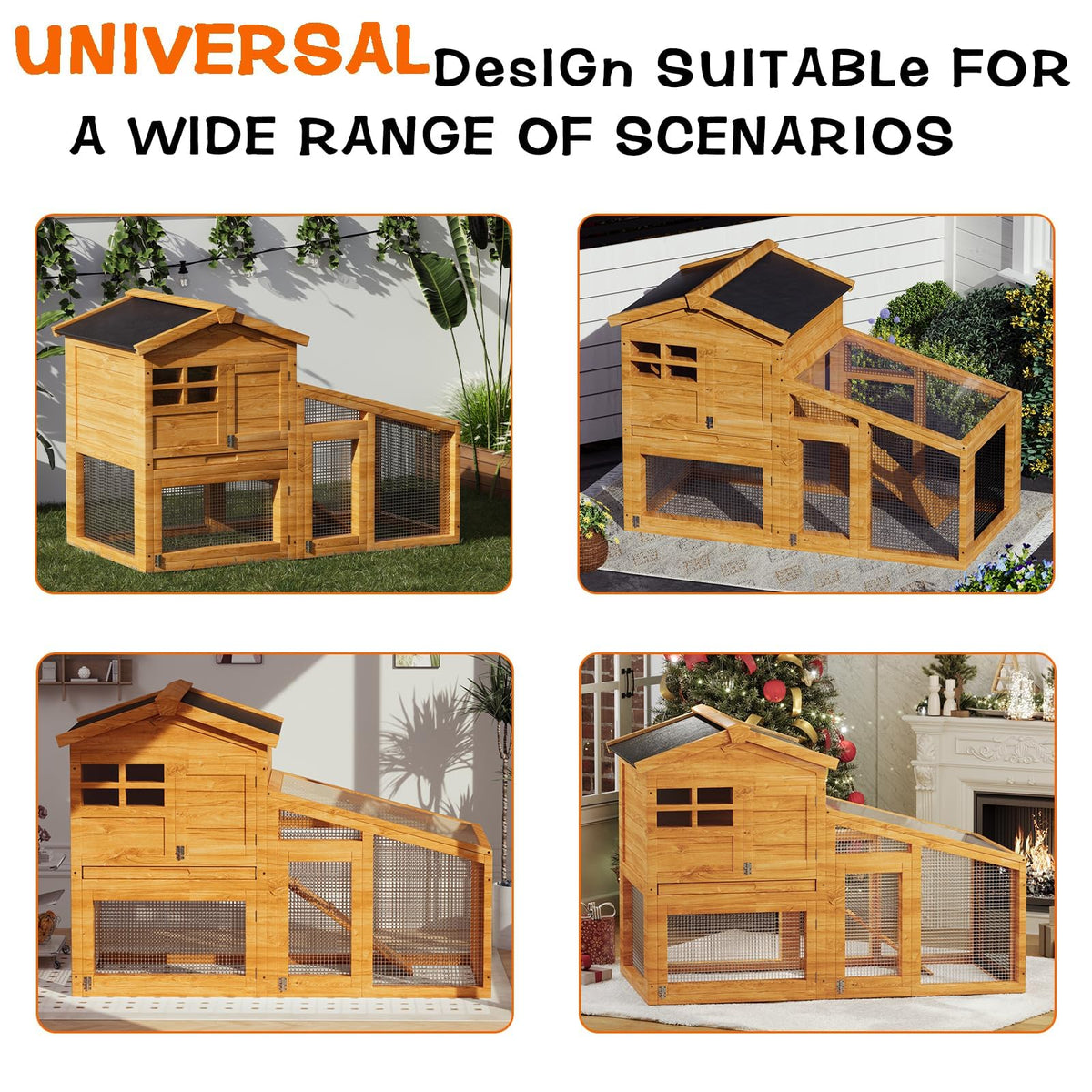 2-Story Wooden Rabbit Hutch with Run U221970