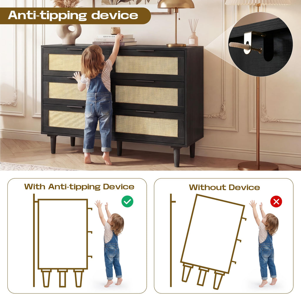 6 Drawer Rattan Wood Dresser T976