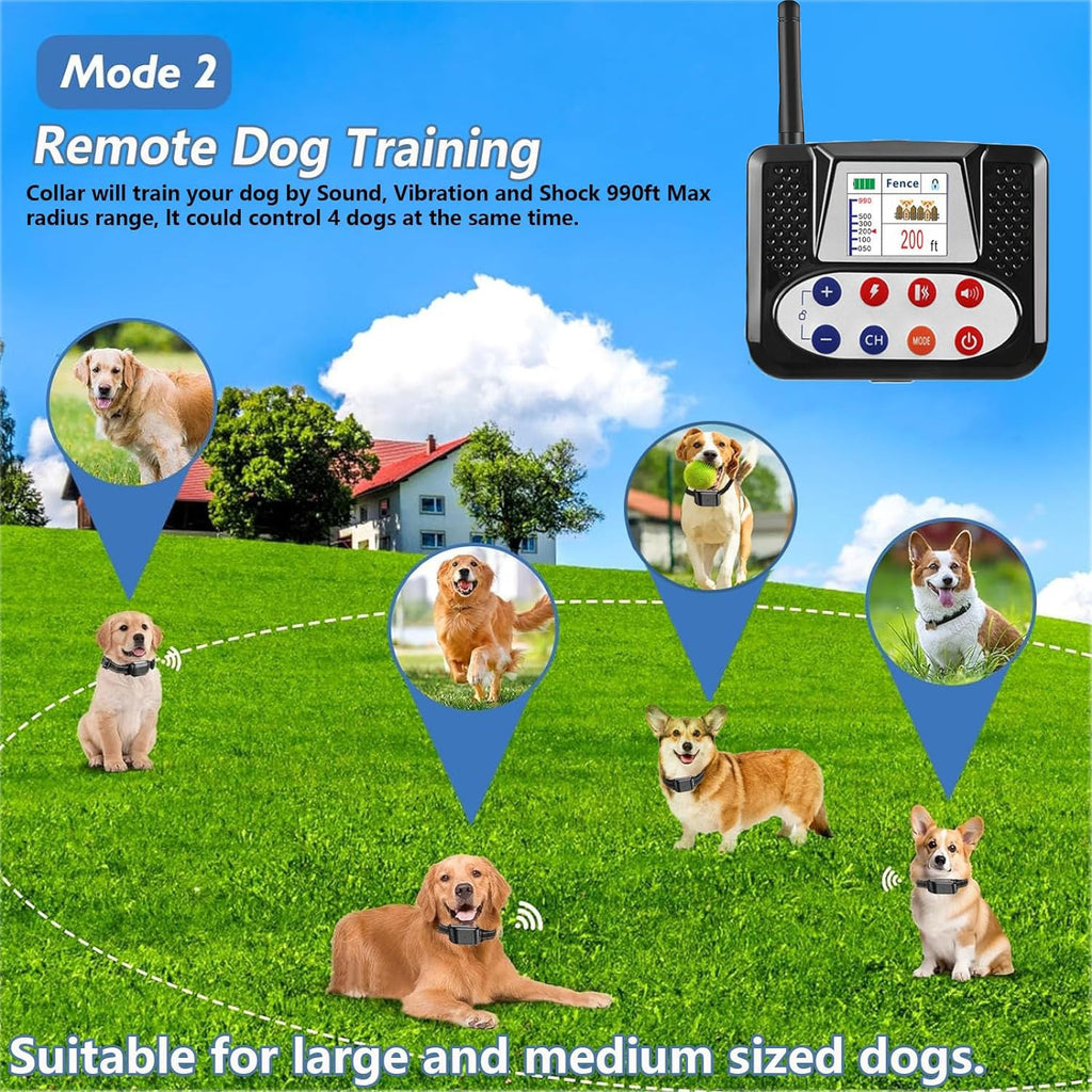 Wireless Electric Dog Fence & Training Collar 2-in-1, Waterproof Rechargeable, Up to 8 Acre Y365