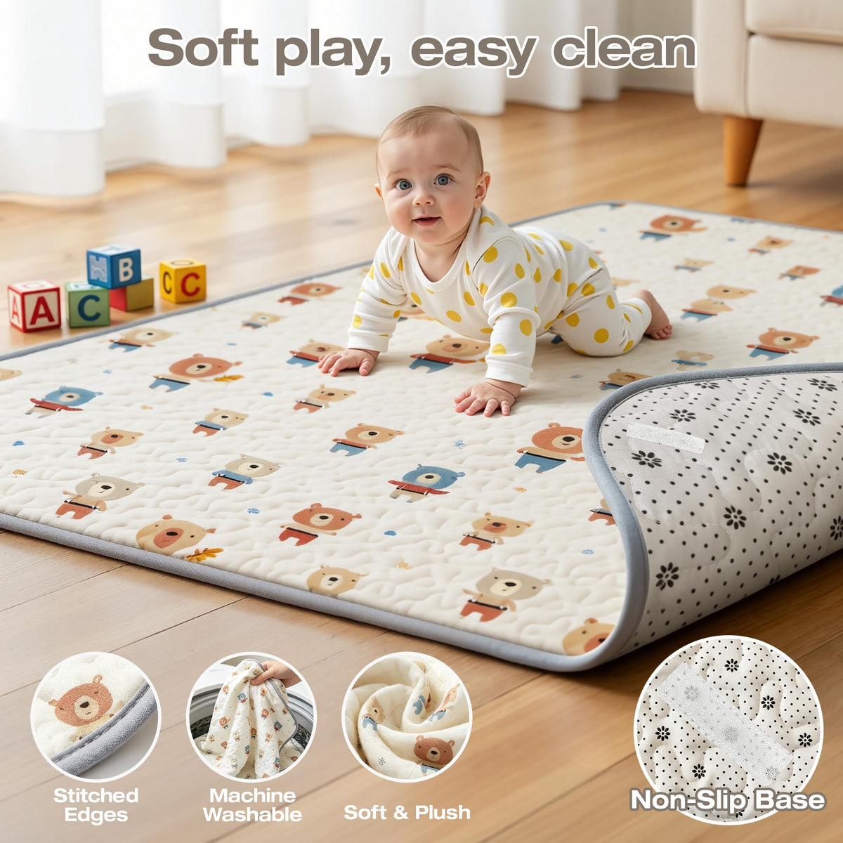 Baby Playpen with Mat, 47x47in Beige A337060