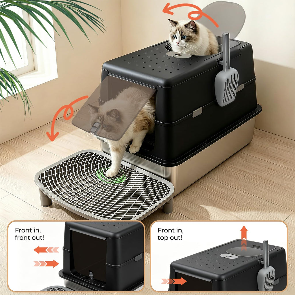Extra Large Stainless Steel Enclosed Cat Litter Box with Lid and Scoop E439600