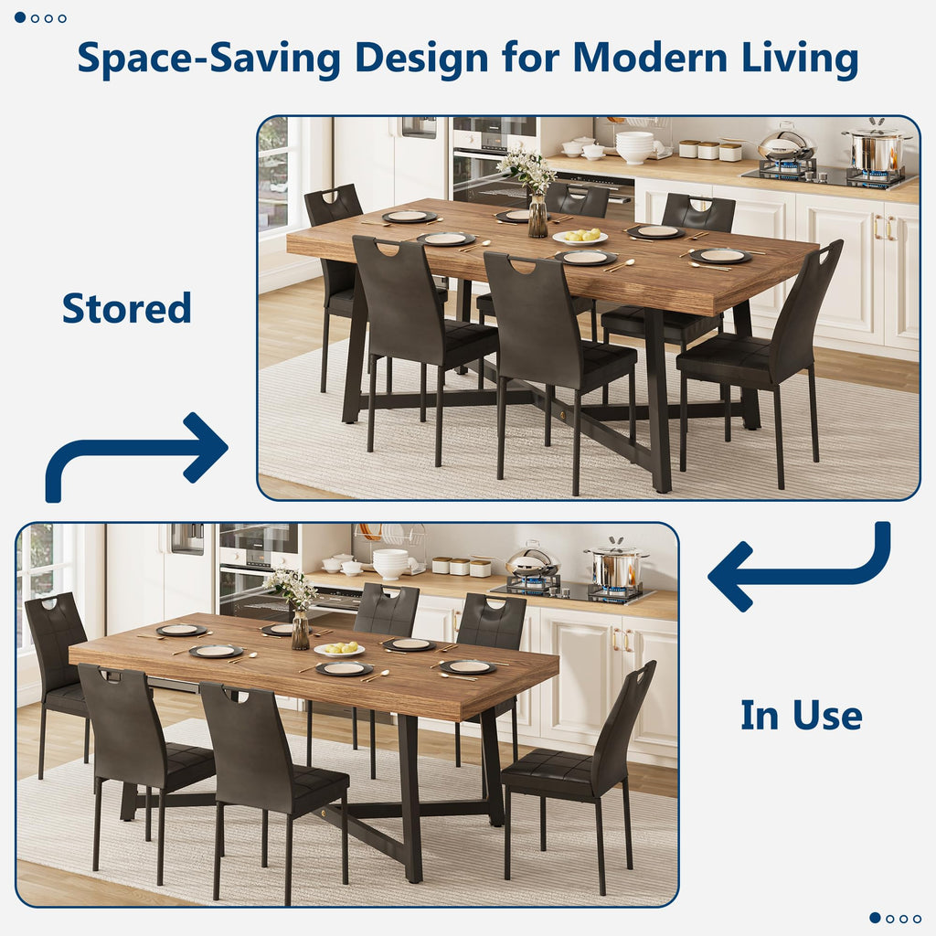 7 Pcs 71 inch Farmhouse Dining Table with Chairs Set for 6 Walnut A368334