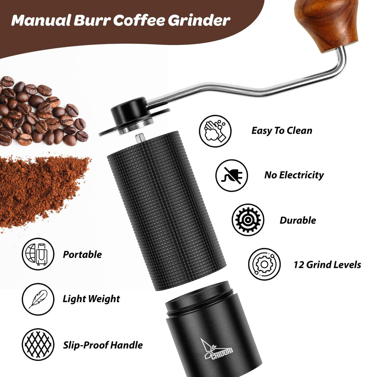 Manual Hand Crank Stainless Steel Conical Burr Coffee Grinder W813553
