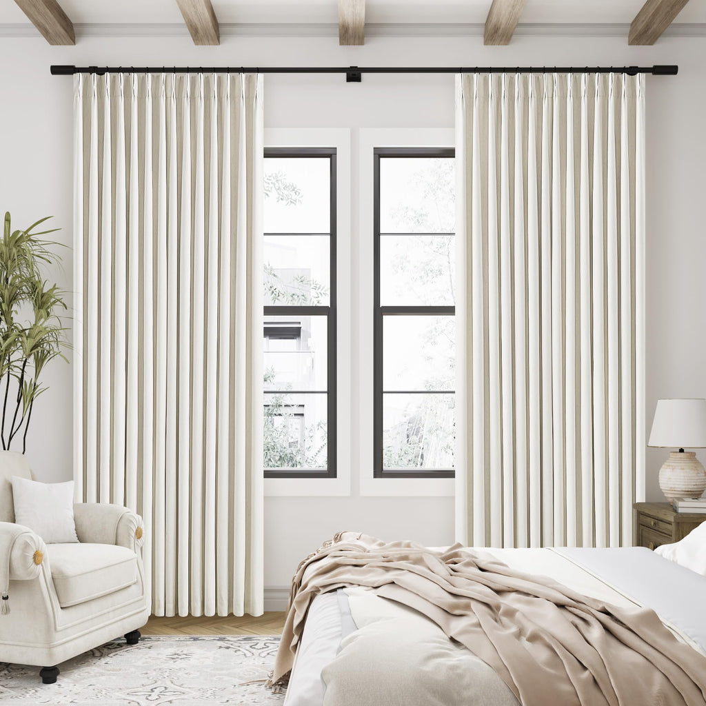 90 Inch Pinch Pleated Linen 100% Blackout Curtains 2 Panels T69791