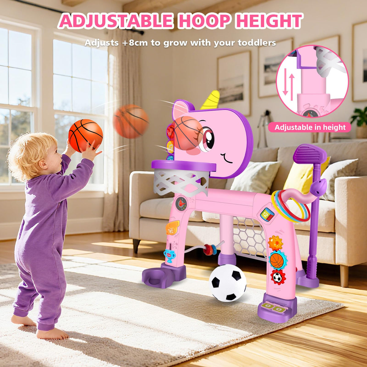 Toddler Basketball Hoop & Soccer Goal with Light Sound Music J78757