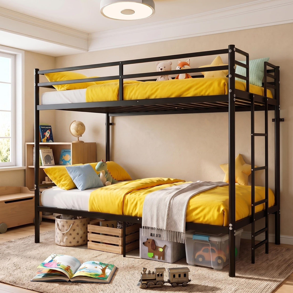 Twin Over Twin Bunk Bed with Ladder, Black N201247