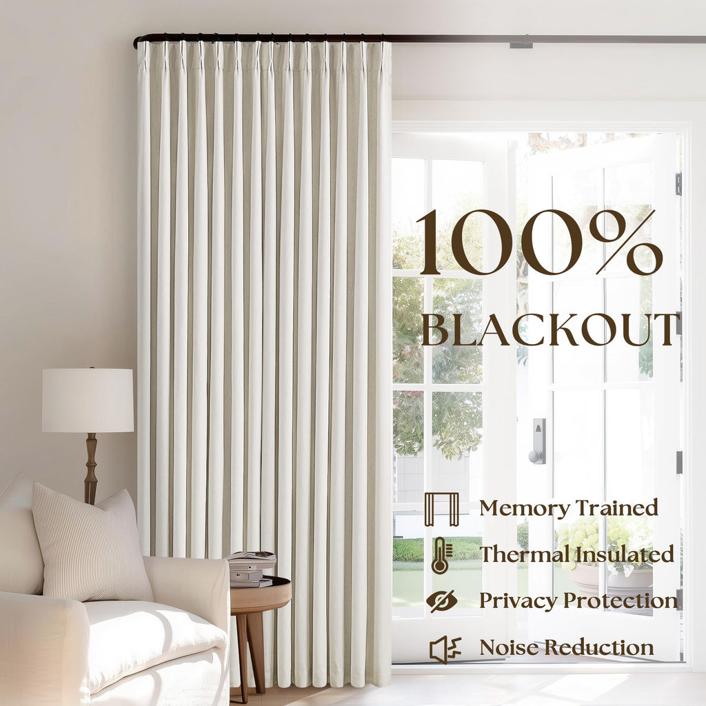 90 Inch Pinch Pleated Linen 100% Blackout Curtains 2 Panels T69791